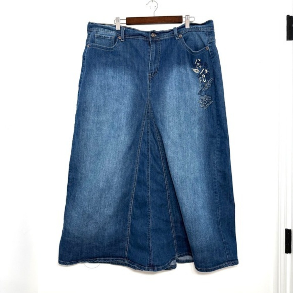 Be-Girl Butt Lifter 3XL Embroidered Denim Maxi Skirt Y2K